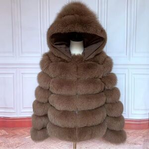 Luxurious real Fur Hooded Jacket - brown